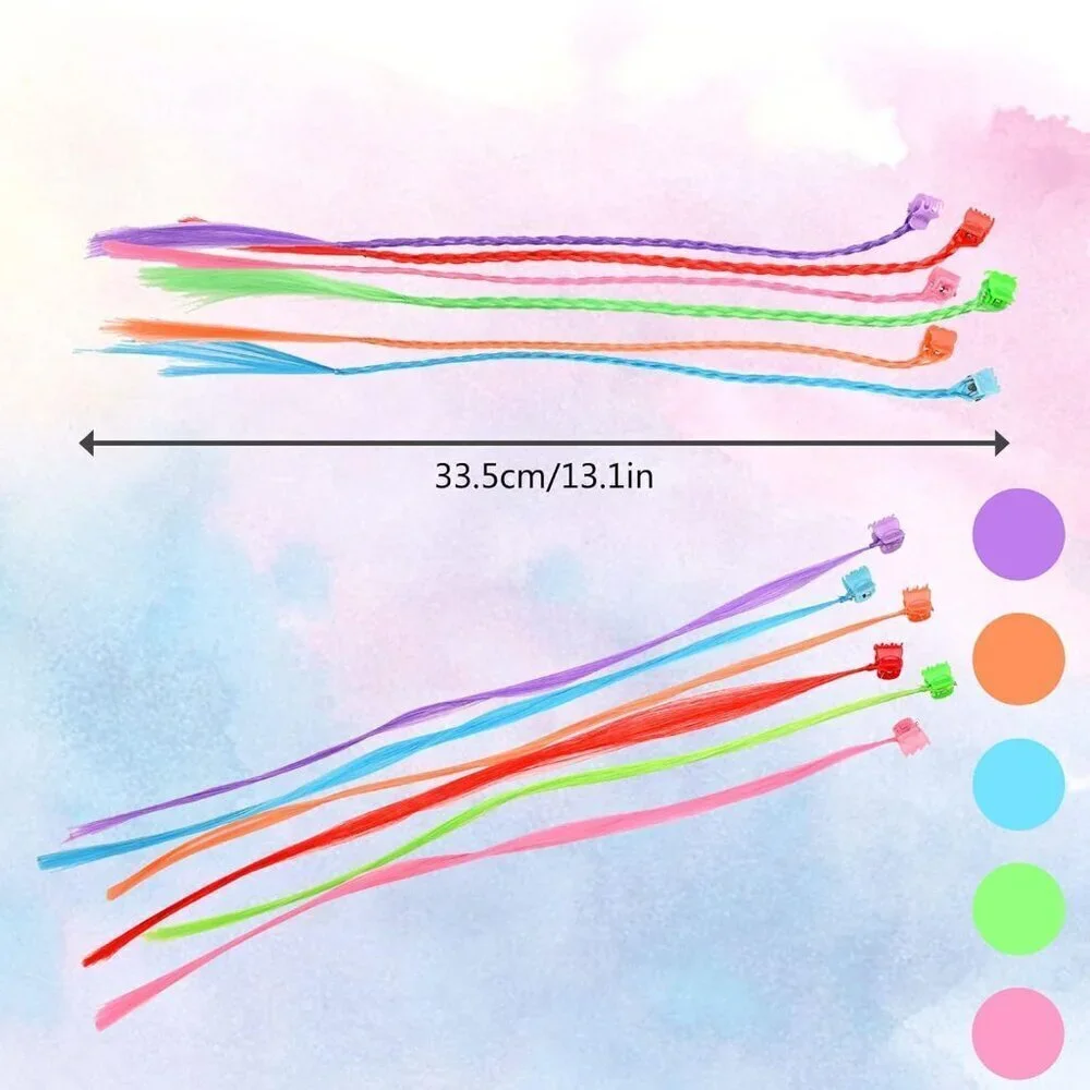 48 Pack Hair Accessories for Girls, Colored Hair Extensions for Kids Nylon Rainb